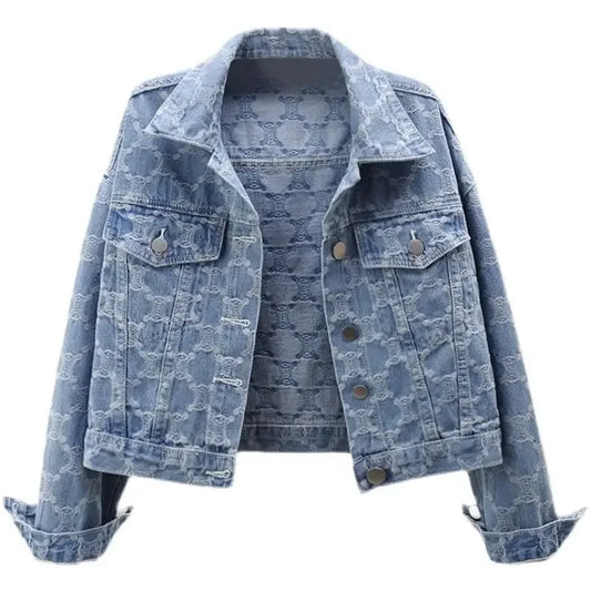 Jacquard Cropped Loose-fit Versatile Tweed Jacket