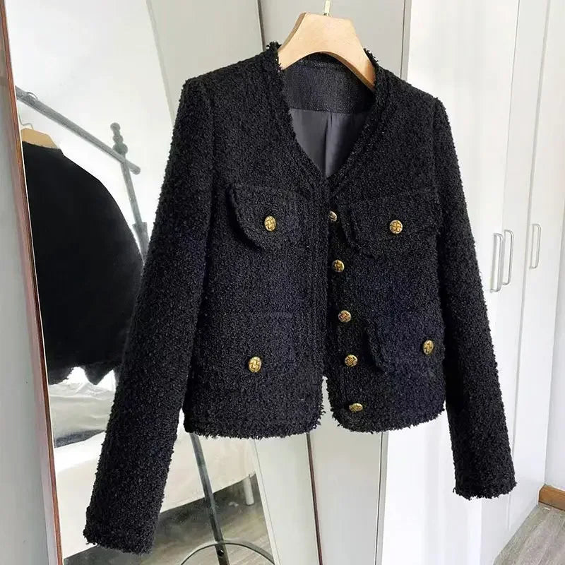 Blacktweed Style Cropped Long Sleeve Crew Neck Jacket