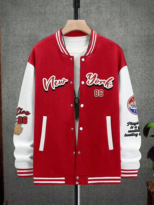 Varsity Jacket with Letter Graphic Striped