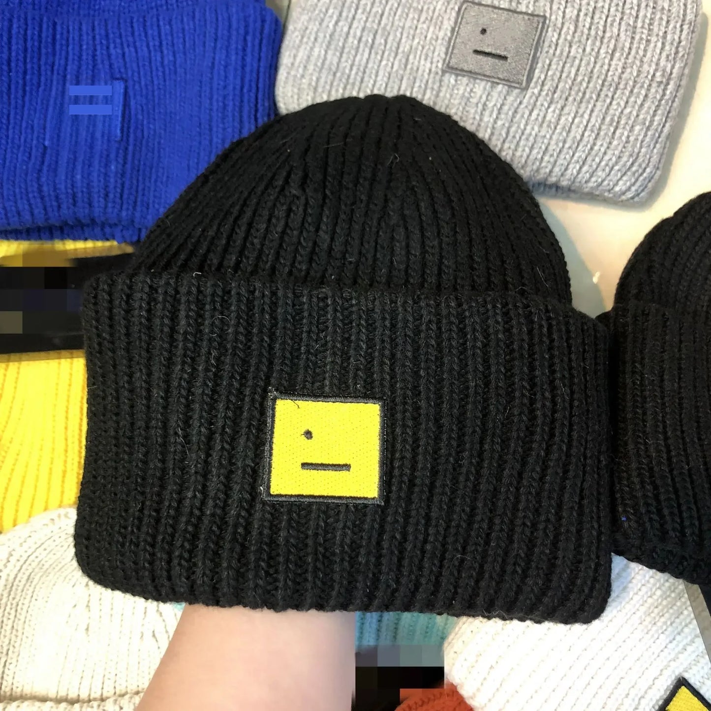 Block Smiley Face Wool Knit Hat