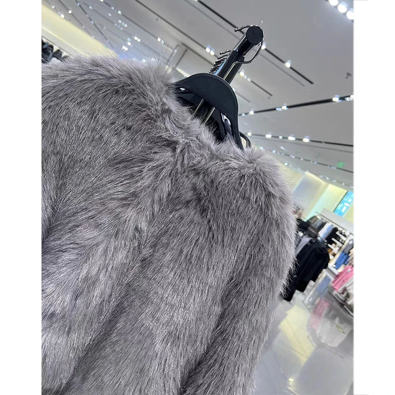 Suede  Round Neck Pocket Fur Coat