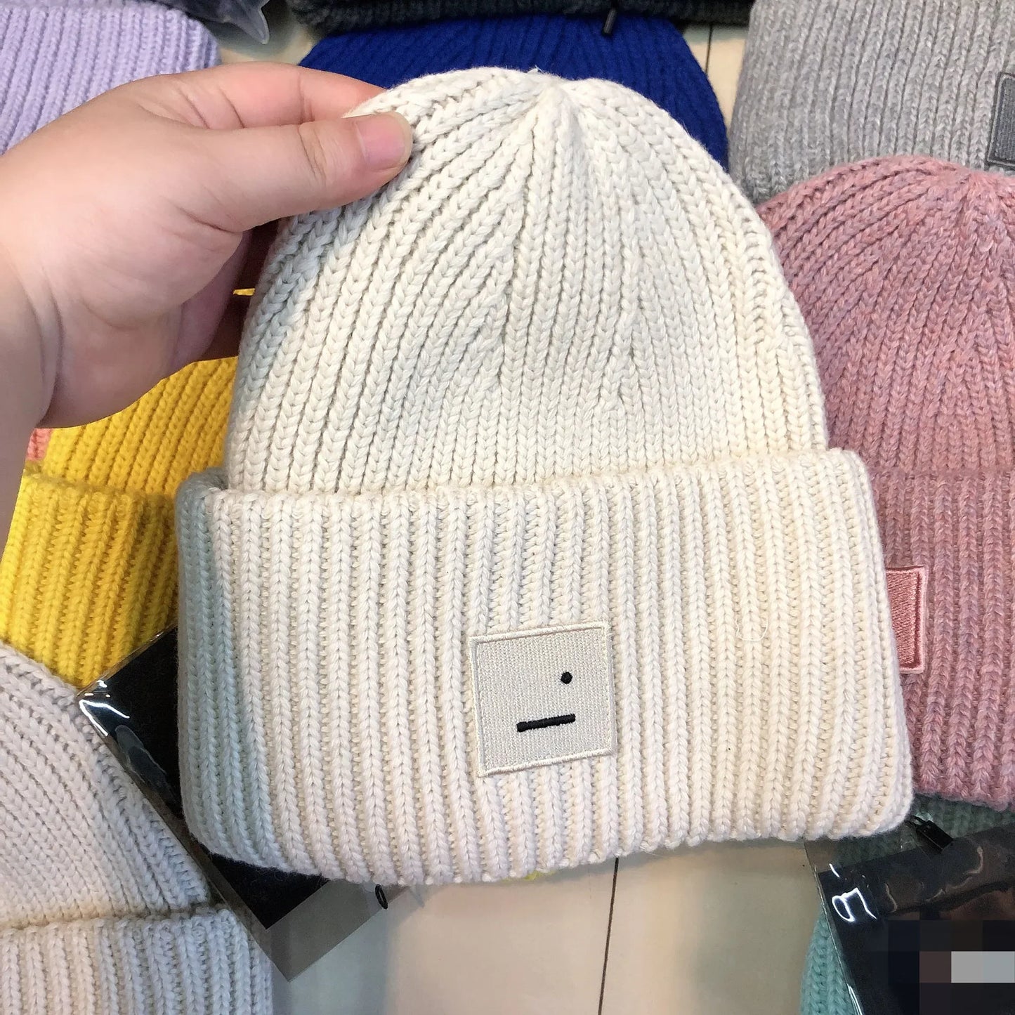 Block Smiley Face Wool Knit Hat