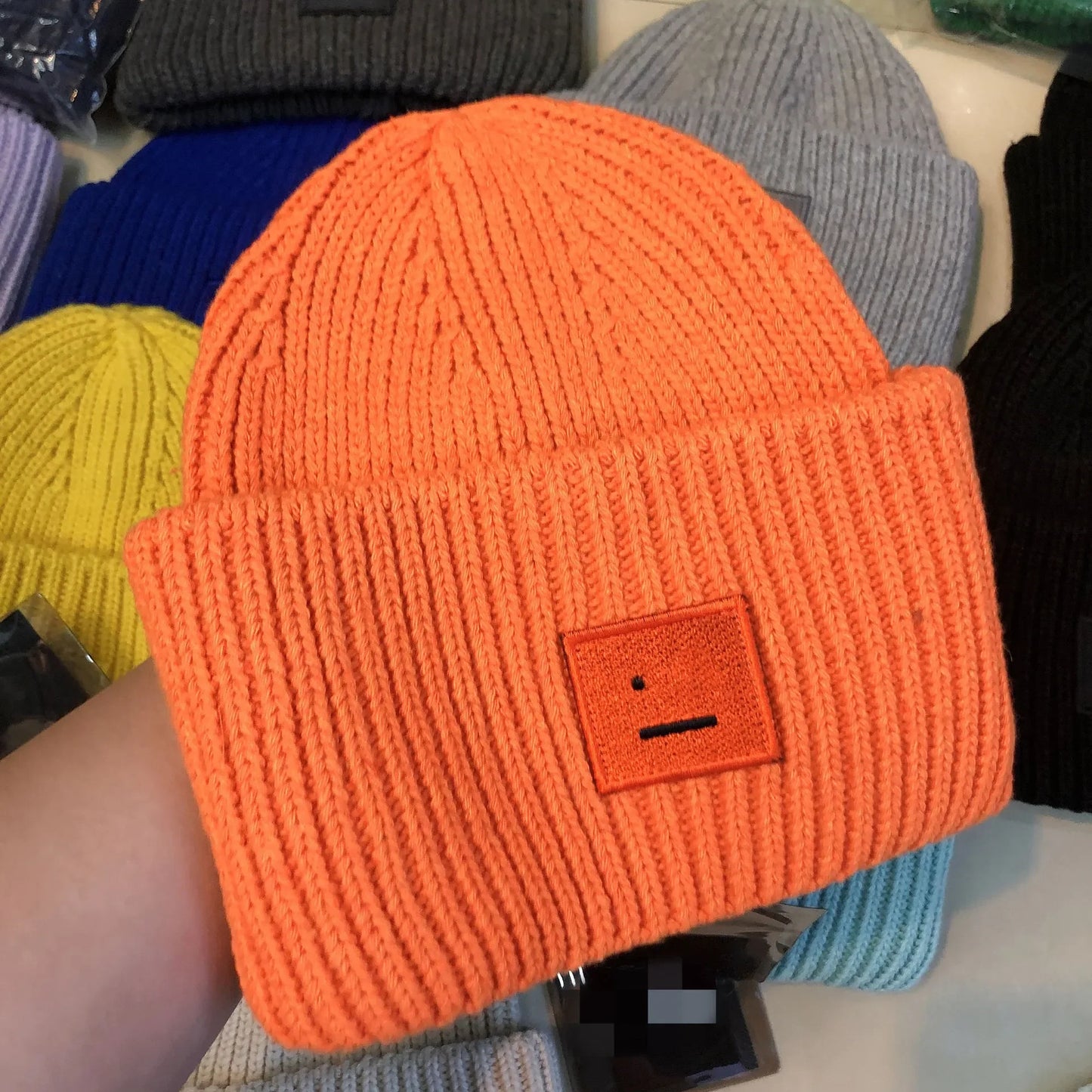 Block Smiley Face Wool Knit Hat