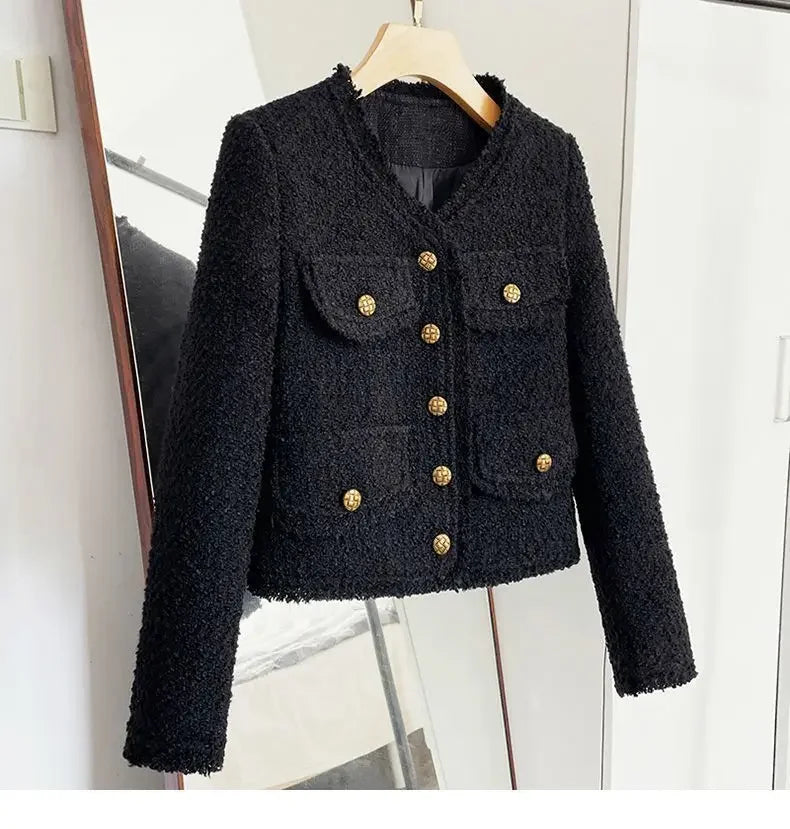 Blacktweed Style Cropped Long Sleeve Crew Neck Jacket